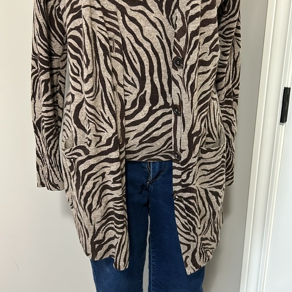 LAFAYETTE 148 Cashmere Brown Zebra Print Cardigan Sweater SET Sz M Shell Sz L - Picture 3 of 12